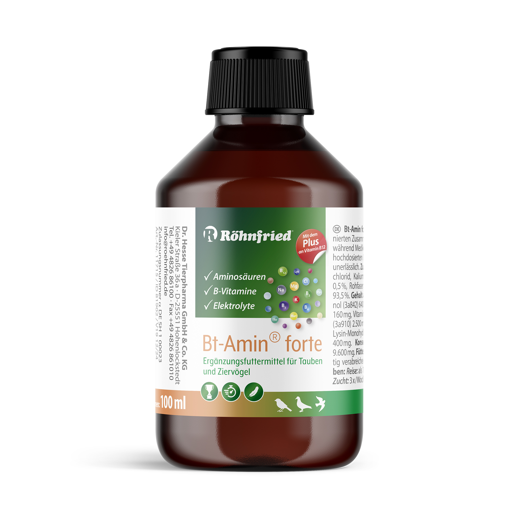 Röhnfried BT-Amin Forte Aminosäuren, Elektrolyte und B-Vitamine (hochdosiert) für Brieftauben & Rassetauben